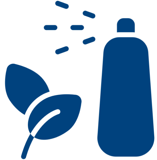 Leaf and spray bottle icon, blue color.