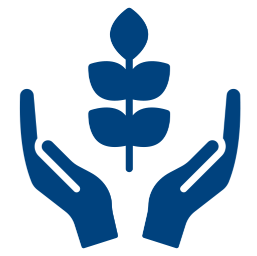 Hands holding plant on black background.