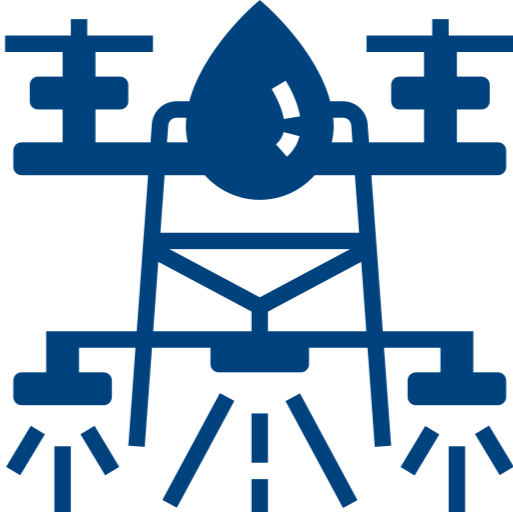 Stylized blue rocket icon on black background.
